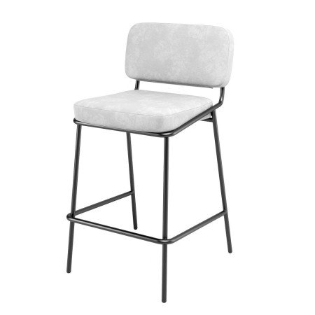 Tabouret avec structure métal. Assise et dossier rembourrés tissu aspect daim.