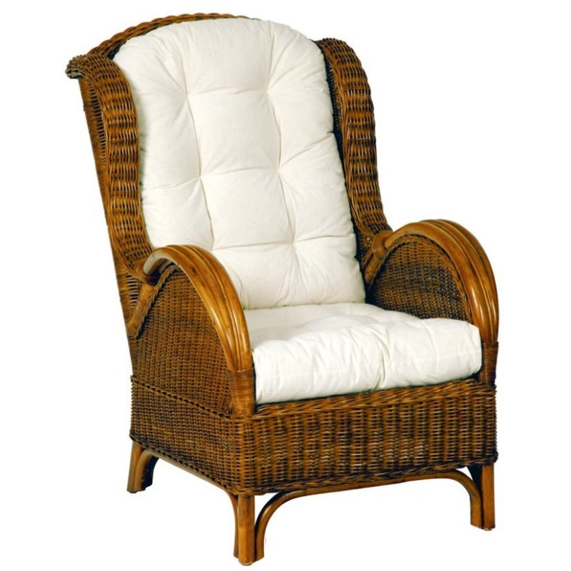 Fauteuil dossier haut en rotin
