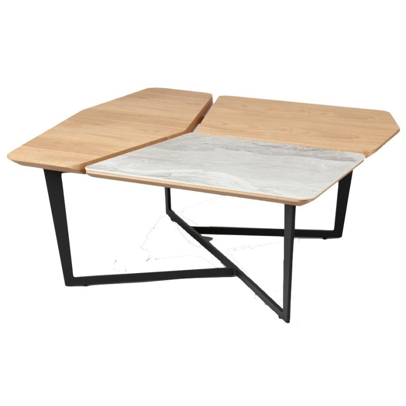 Table basse acier chêne céramique
