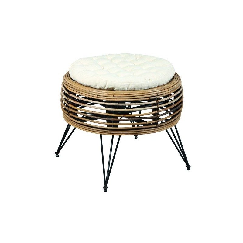 Pouf en rotin avec coussin