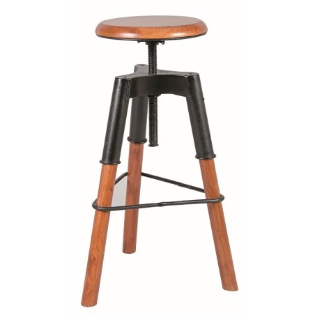 Tabouret à vis en acier et bois
