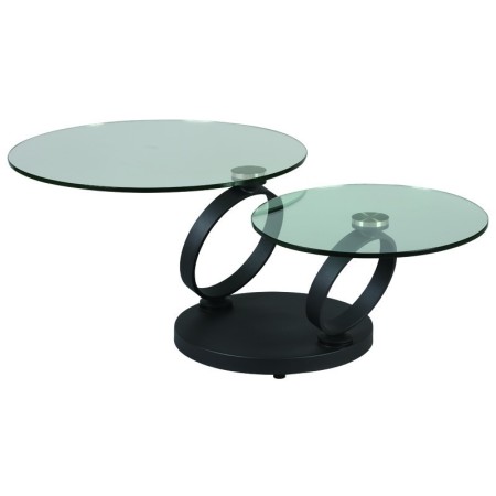 Table de salon articulée 2 plateaux en verre rond