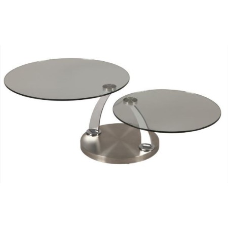 Table de salon à 2 plateaux ronds en verre articulé