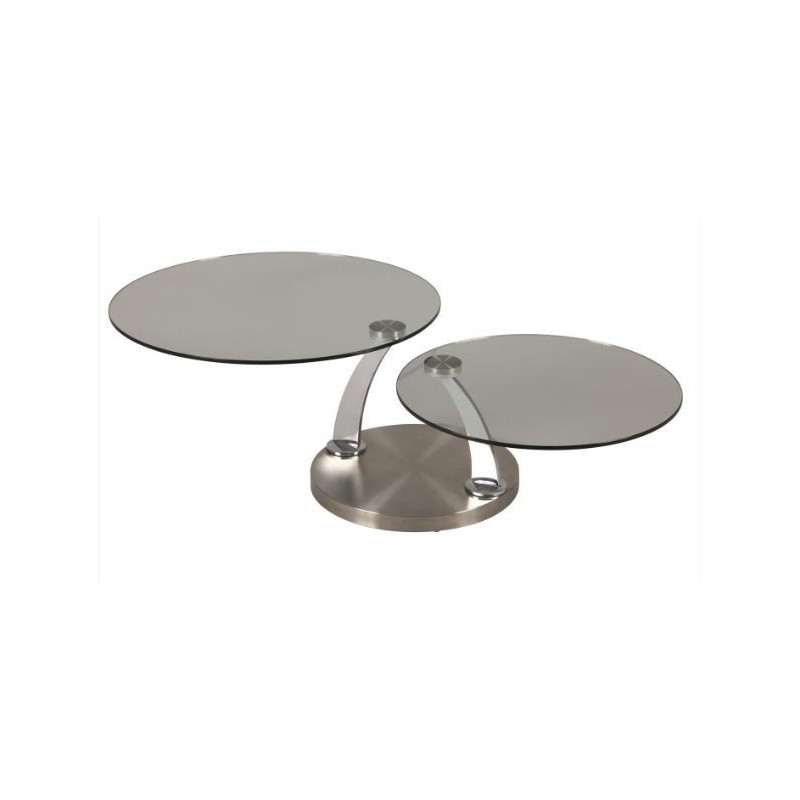 Table de salon à 2 plateaux ronds en verre articulé