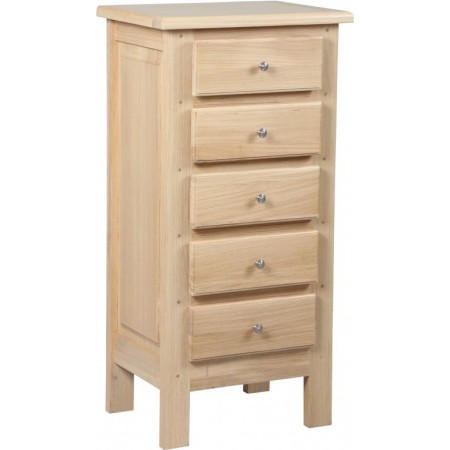Chiffonnier 5 tiroirs chêne massif blanchi hauteur 110 cm