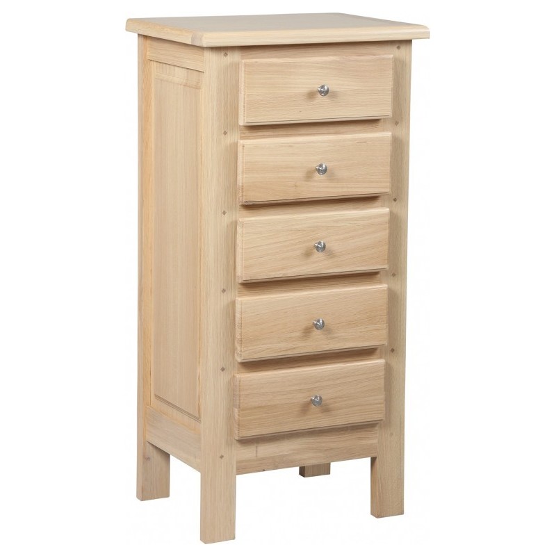 Chiffonnier 5 tiroirs chêne massif blanchi hauteur 110 cm
