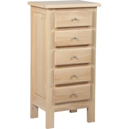 Chiffonnier 5 tiroirs chêne massif blanchi hauteur 110 cm