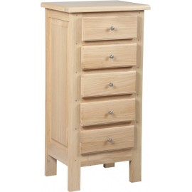 Chiffonnier 5 tiroirs chêne massif blanchi hauteur 110 cm