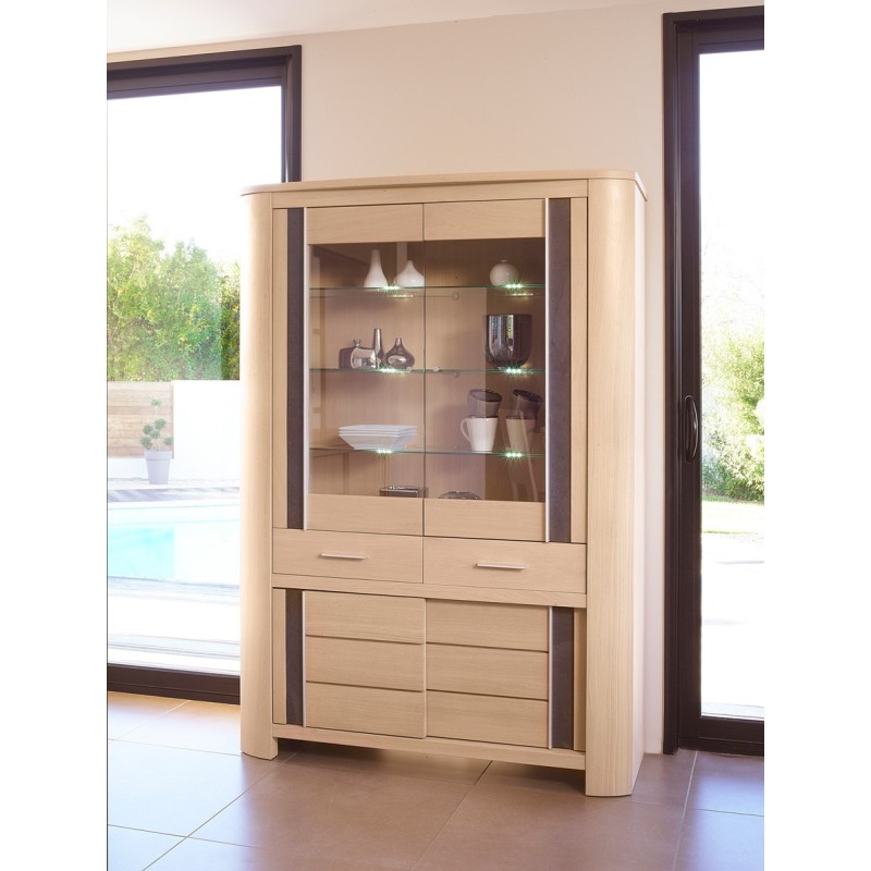 Vitrine 4 portes chêne moderne