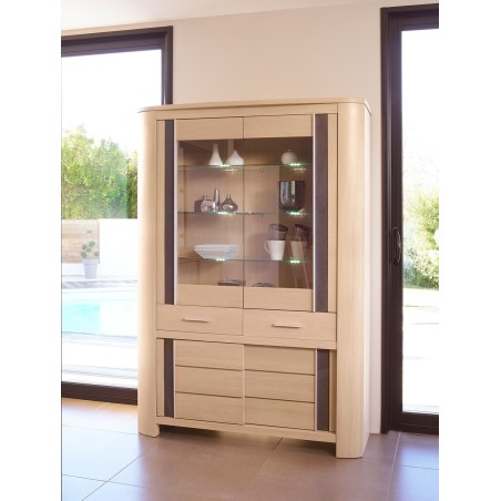 Vitrine 4 portes chêne moderne
