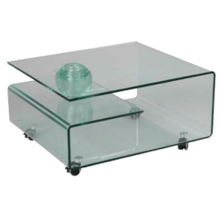 Table de salon en verre sur roulettes