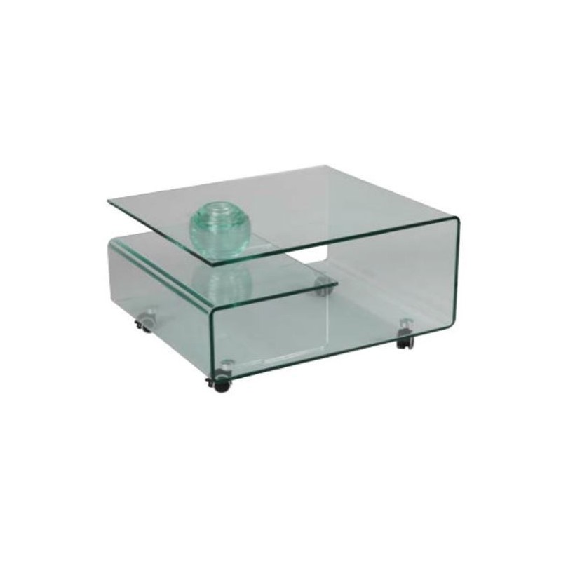 Table de salon en verre sur roulettes