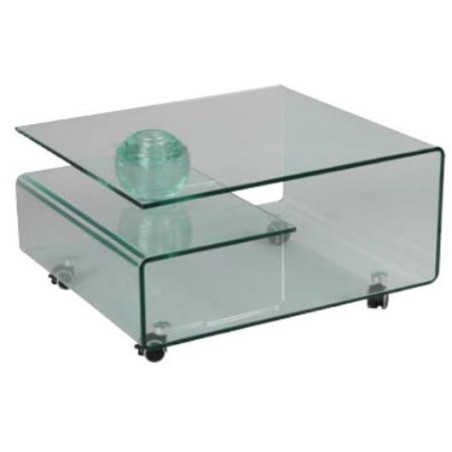 Table de salon en verre sur roulettes
