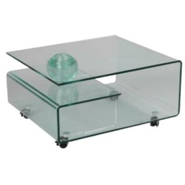 Table de salon en verre sur roulettes