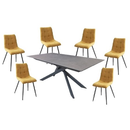 Table et chaises pour 6 personnes en céramique assise tissu