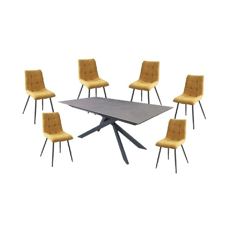 Table et chaises pour 6 personnes en céramique assise tissu