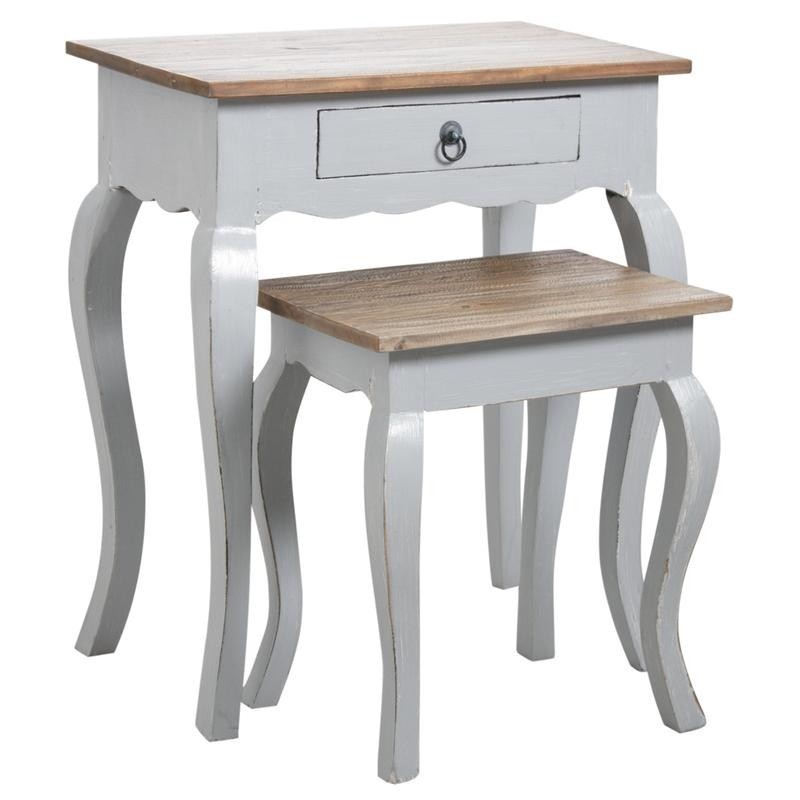 Tables gigognes en bois exotique blanchi