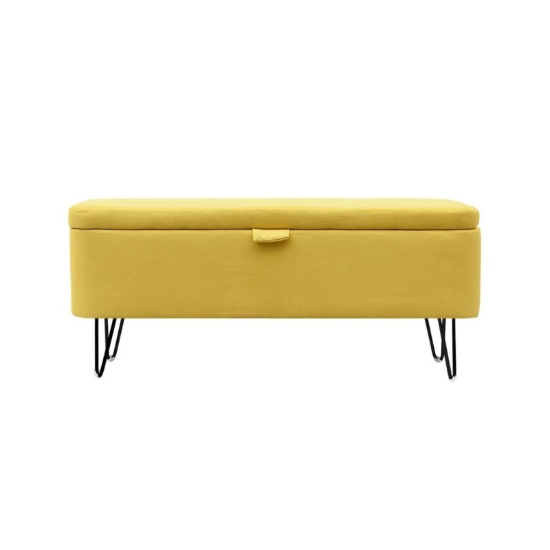 Bout de lit coffre tissu jaune