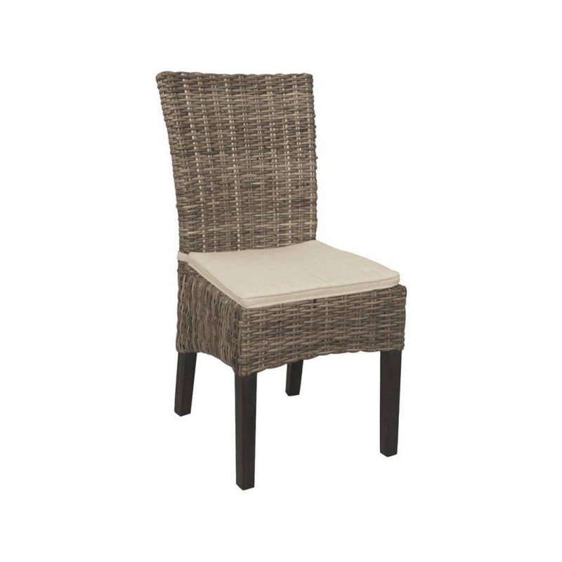 Chaise de salle à manger en rotin gris et acajou