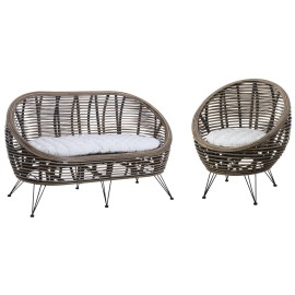 Canapé fauteuils rotin pieds metal