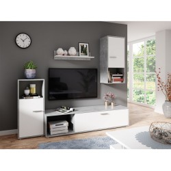 Meuble TV 2 portes avec étagère et colonnes murales