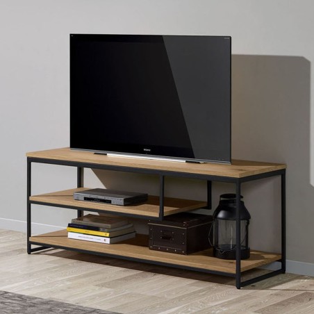 Meuble 120 cm pour TV  métal chêne