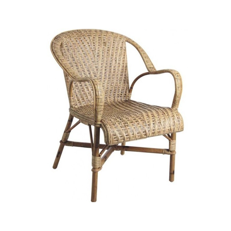 Fauteuil rotin patiné